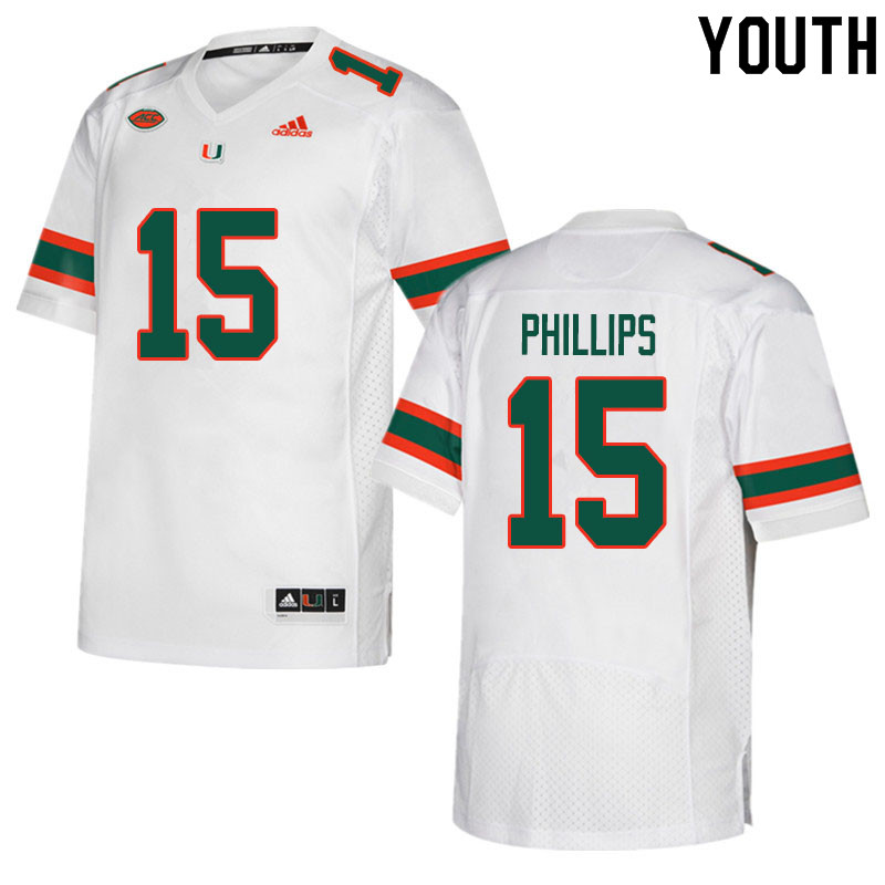 Youth #15 Jaelan Phillips Miami Hurricanes College Football Jerseys Sale-White - Click Image to Close